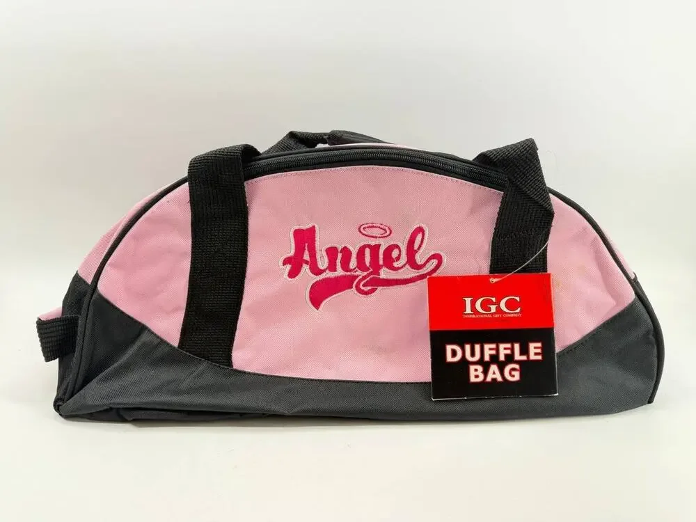 IGC Angel Pink Black Duffle Bag Embroidered Gym Travel Overnight Shoulder Bag